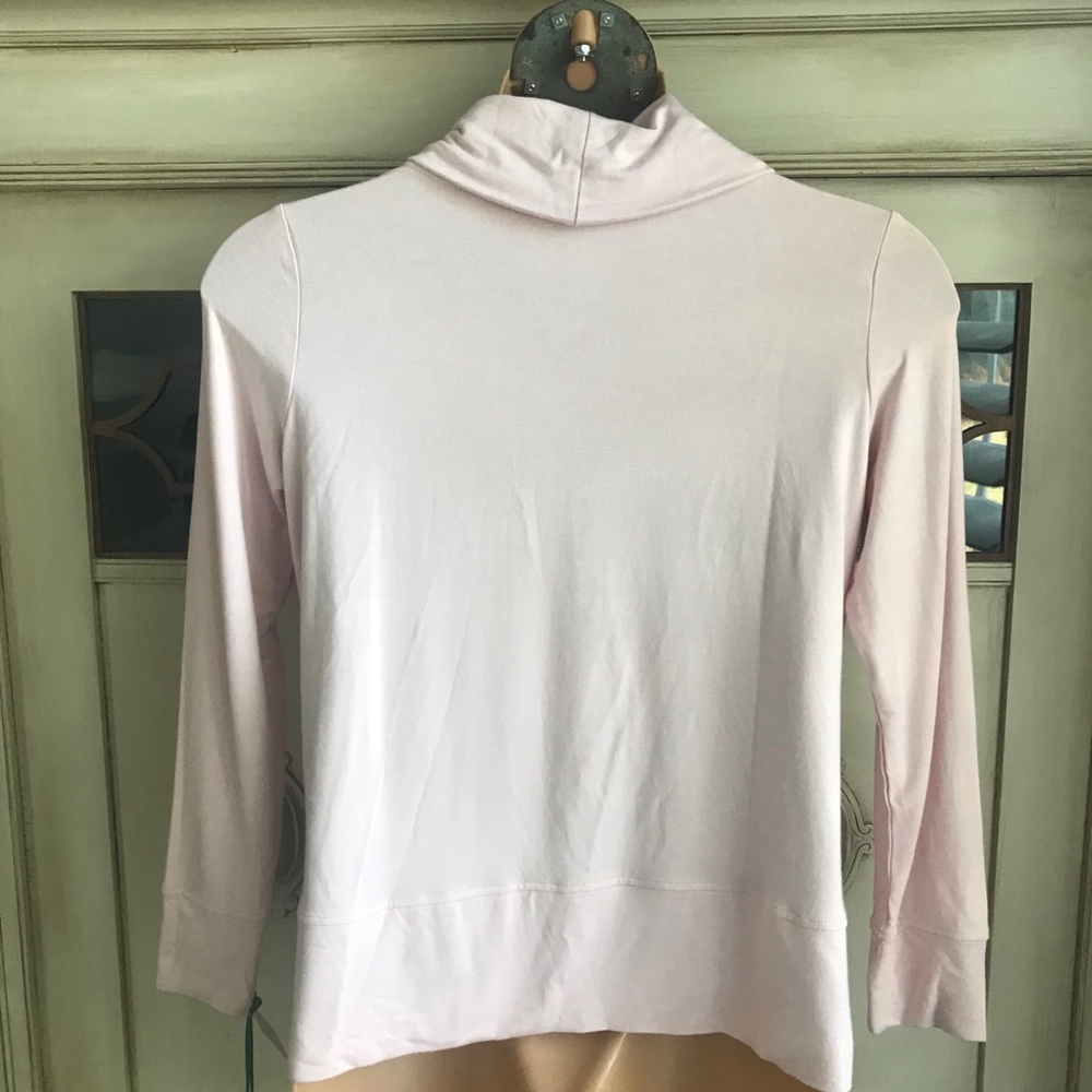 NWT Green Tea Soft Cropped Cowl Neck Top Pink Athleisure Long Sleeve | Size Med - Picture 7 of 10